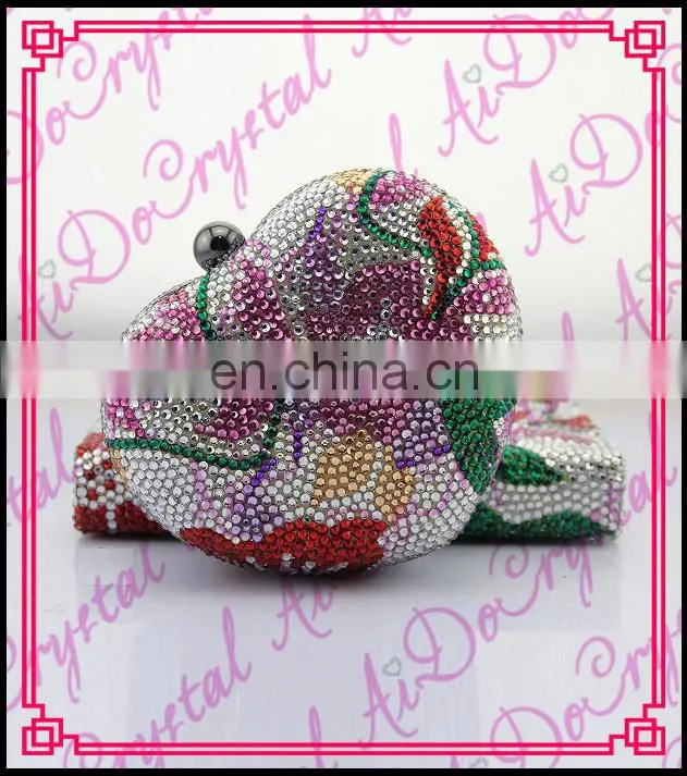 Aidocrstal handmade crystal colorful flower pattern exquisite detachable chains shinny clutch/tote/ purse for bridal girls