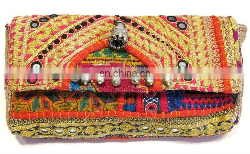 HANDMADE VINTAGE BANJARA CLUTCH BAG OLD COIN SMALL PURSE CROSS BAG GIFT INDIA