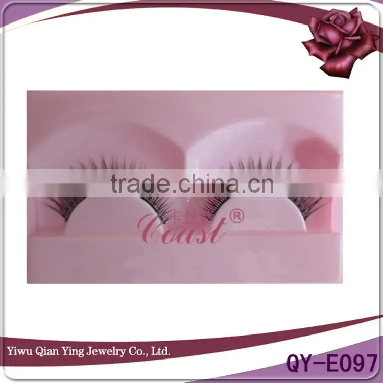 Black natural looking lady's fiber false make up eyelashes