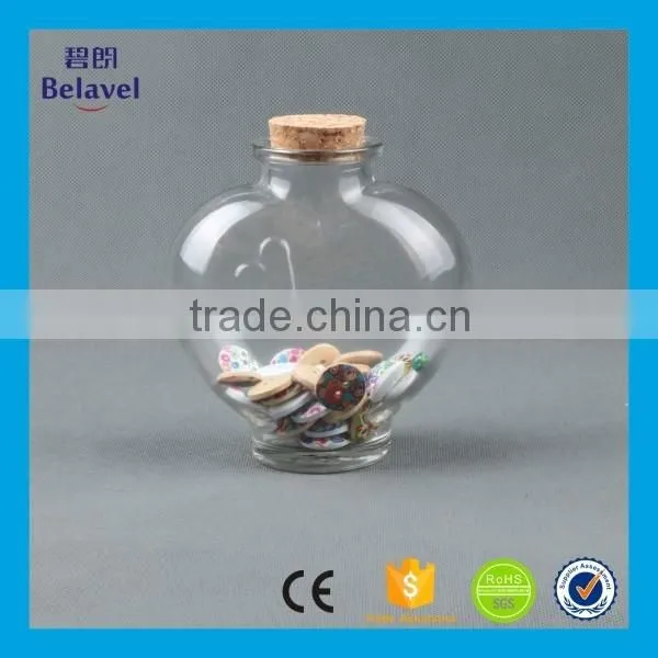 Large size heart shape wishing glass storage bottle with cork