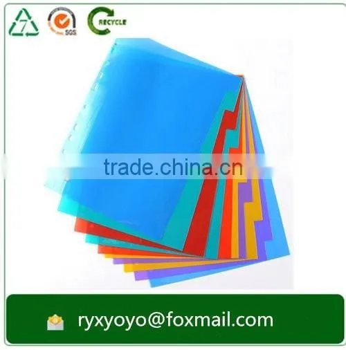 office/school statioanry a4 size pp plastic colorful index card divider with tabs