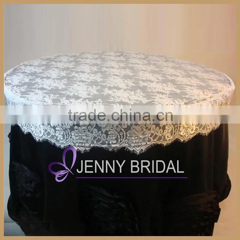TL002W3 fancy white embroidery lace cheap wedding table overlay