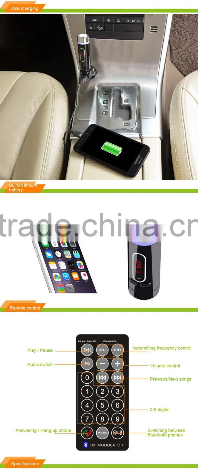 New Arrival Universal 3 in One Car Charger FM Transmitter Car Bluetooth Kit
