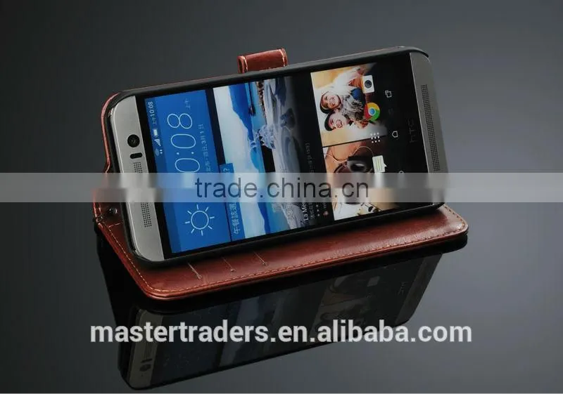 Original Fashion 64 Grain Stand Wallet Flip PU Leather Case With Card Slot For HTC One M9 MT-3459