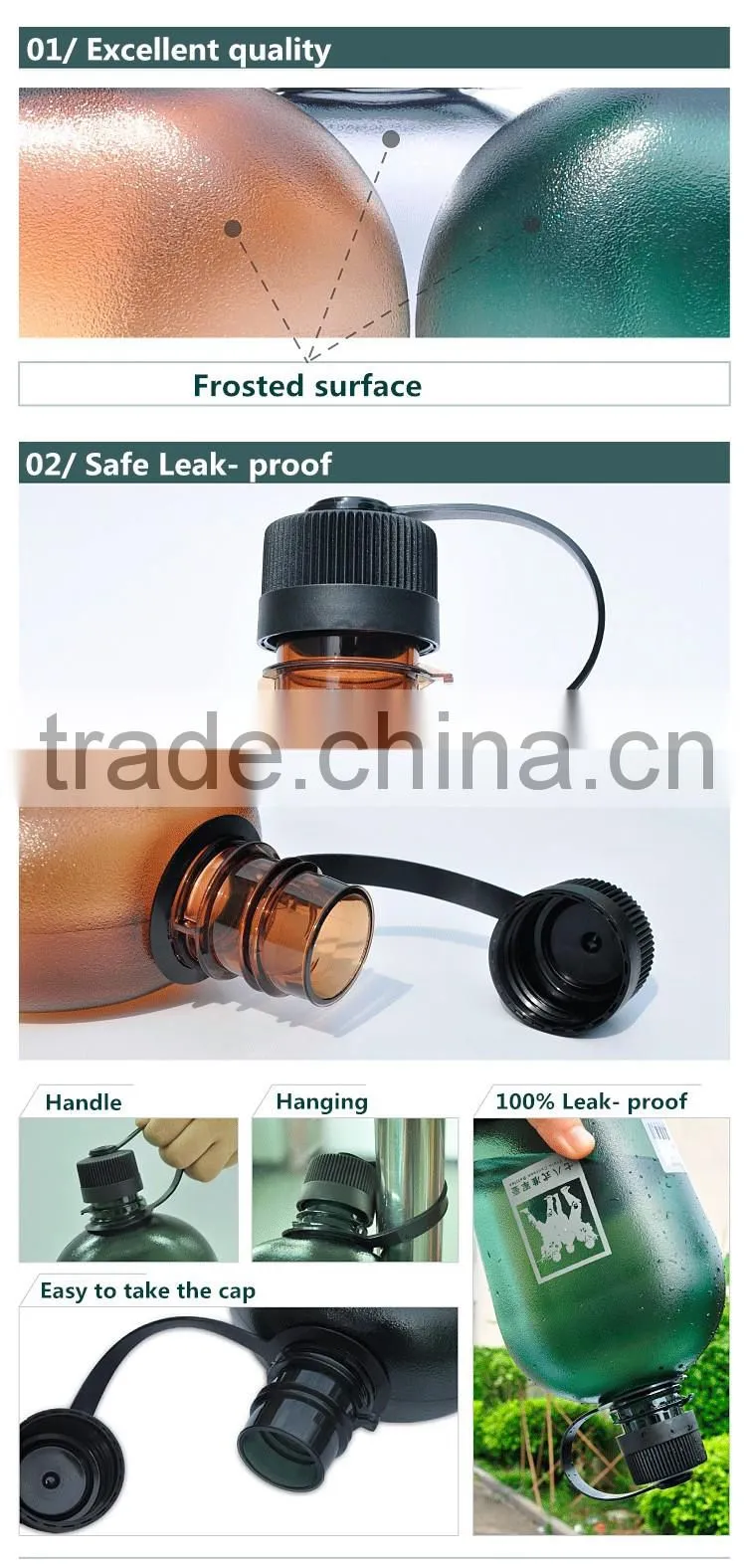 FDA EN standard green color army shaker bottle bpa free