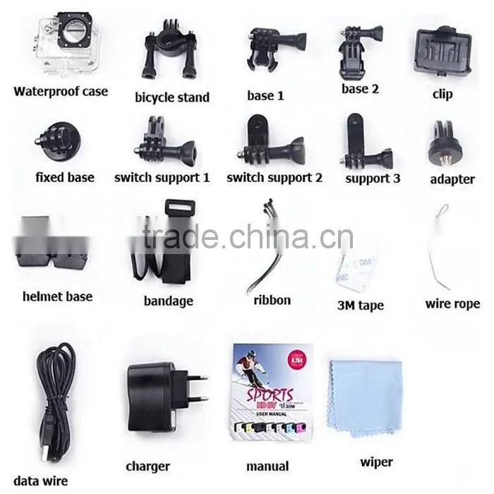 Factory Wholesale Waterproof Full HD 1080p Sport DV Action Camera 12MP 1.5 inch LCD screen 170 degree angle