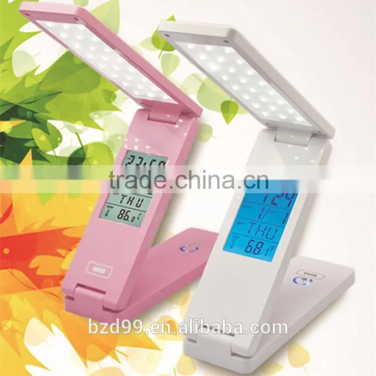 USB Port Recgargeable Flexible Folding LED Desk Lamp with Calendar Timer Temprature and Alarm Clock Functions