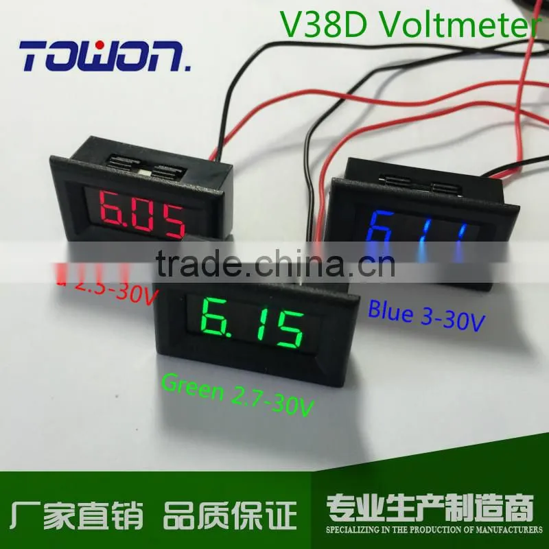 V38D 0.36" Digital DC Voltmeter DC 2.5-30V Digital LED Voltage meter Red green blueDigital Car 12V 24V Voltmeter Measure voltage