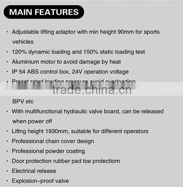 Clear floor two post car lift electric release original manufacturer