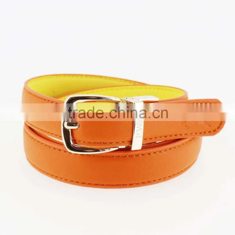 2015 colorful Lady reversible leather belt with shiny gold remove buckles in YiWu
