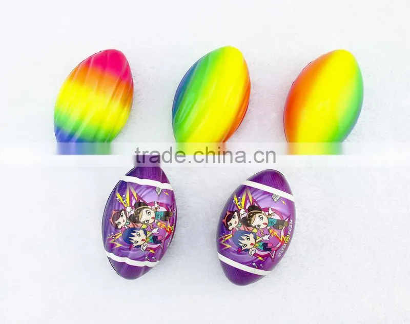 Rainbow series PU foam rugby ball for Lawn sports