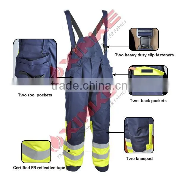 Xinke security workwear men's fireproof bib pants with pockets on the sides factory
