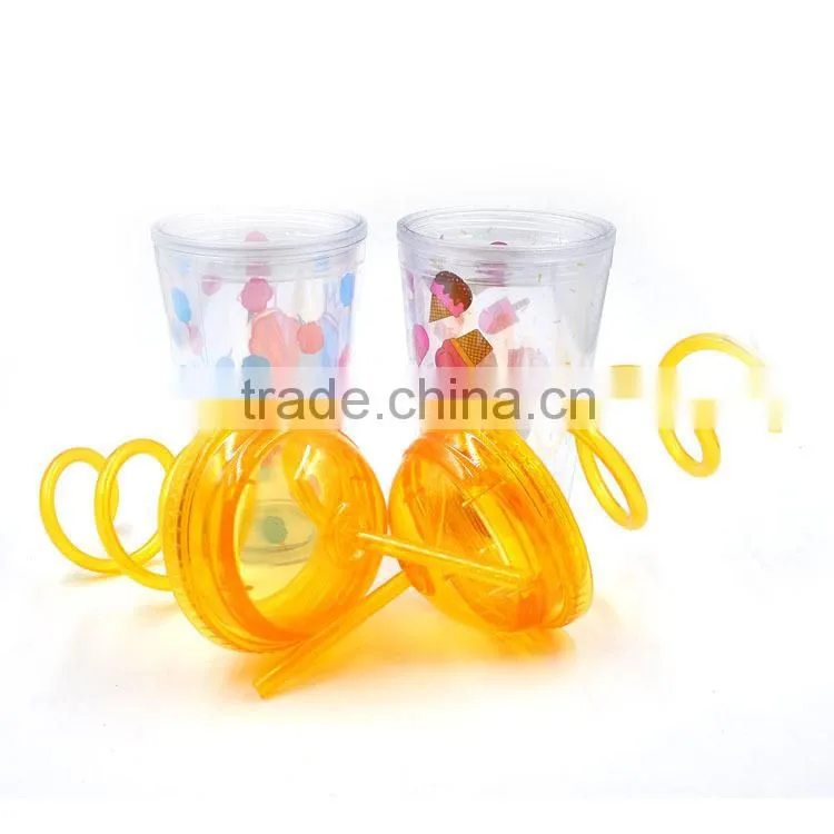 450ML Plastic Cup with Straw,Double Wall Reusable Plastic Cup with Lid