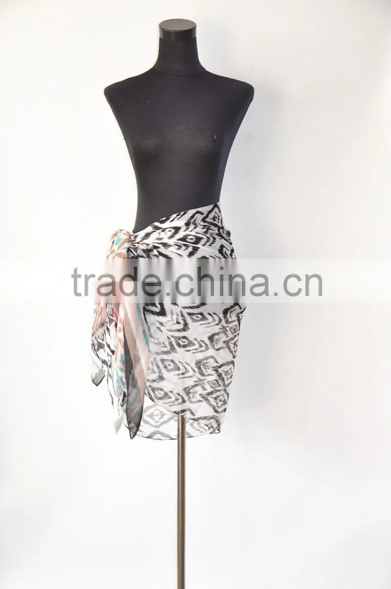 Best Selling Printing Design Sheer Style Polyester Chiffon Transparent Sarong