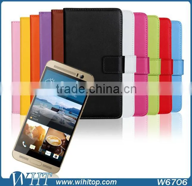 2015 New Products Wallet Real Leather Flip Stand Mobile Phone Case Cover for HTC One M9