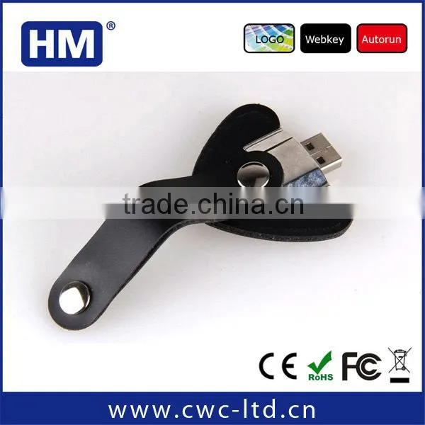 Top selling USB leather usb flash drive with logo solution heart shape usb with full capacity