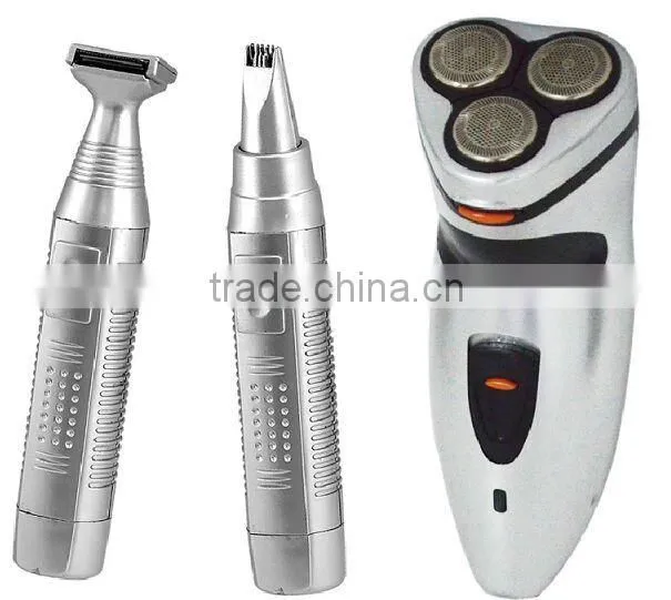 Hot selling! Three head double edge rotation razor blades +flexible portable razor+nose wool implement