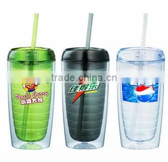 double wall plastic cup with lid and straw for sale