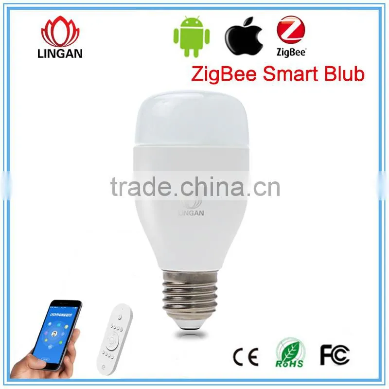 2015 new ablibaba product Zigbee control e27 6w led bulb smart lighting/internet remote control 6w LED smart lighting