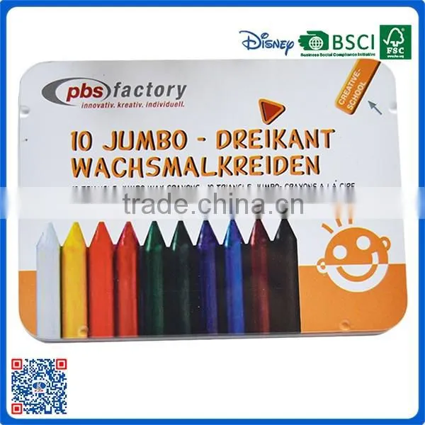2016 wholesale 10 colors triangle crayon in paer box with logo printed crayon for school students