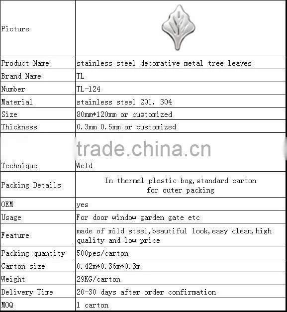 mirror Polish stainless steel decorative accessories tree leaves