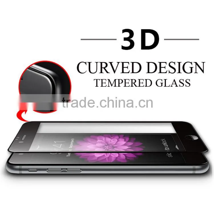 2015 newest 9h hardness tempered glass for iphone 6 3D curved edge full cover screen protector