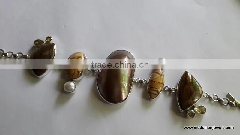 Citrine & Dark Green Kyanite Rough Bracelet, Vermeil 925 Sterling Silver Bracelet, Designer Gold Plated Jewelry