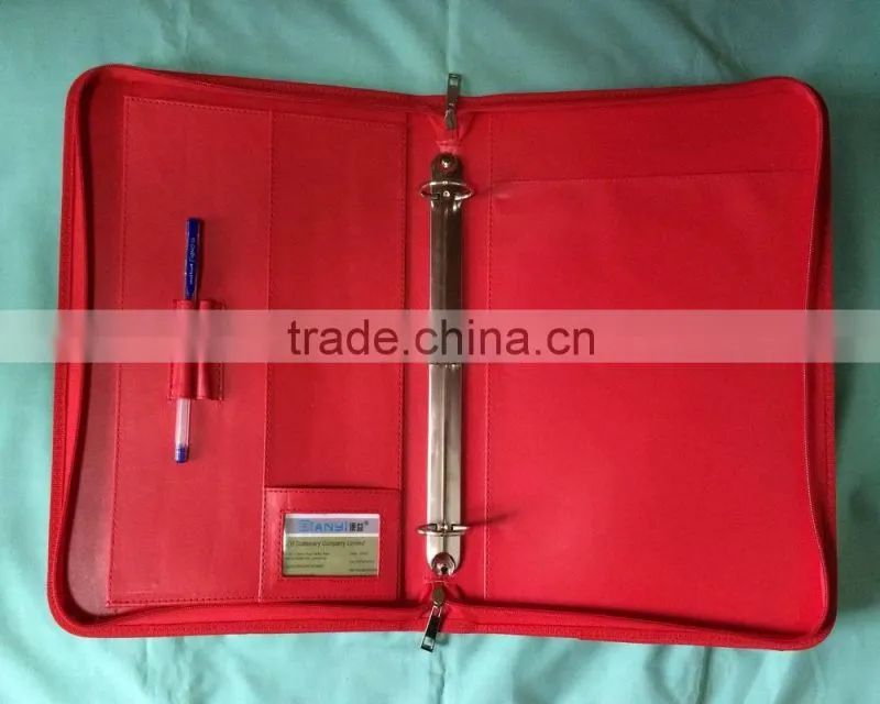 2016 Multi functional Soft A4 Magnetism leather portfolio with ring binders and retractable handle