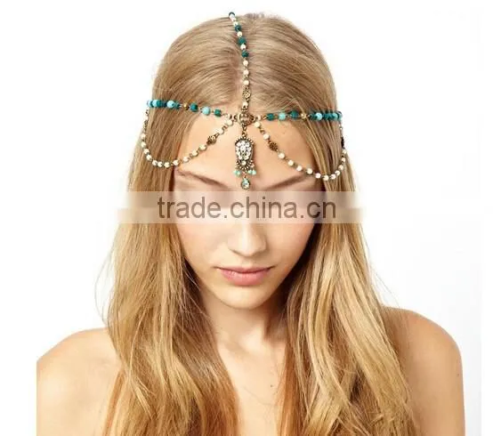 2016 New HotBohemian Metal Rhinestone Water Pendant Head Chain Jewelry Headband