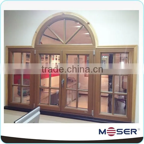 Italian style wood aluminum composite arched with grill outward opening window