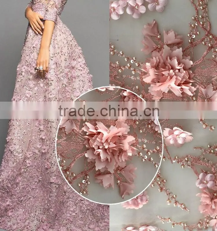 Top One high quality african french lace fabric 3d flower lace embroidered fabric applique dresses