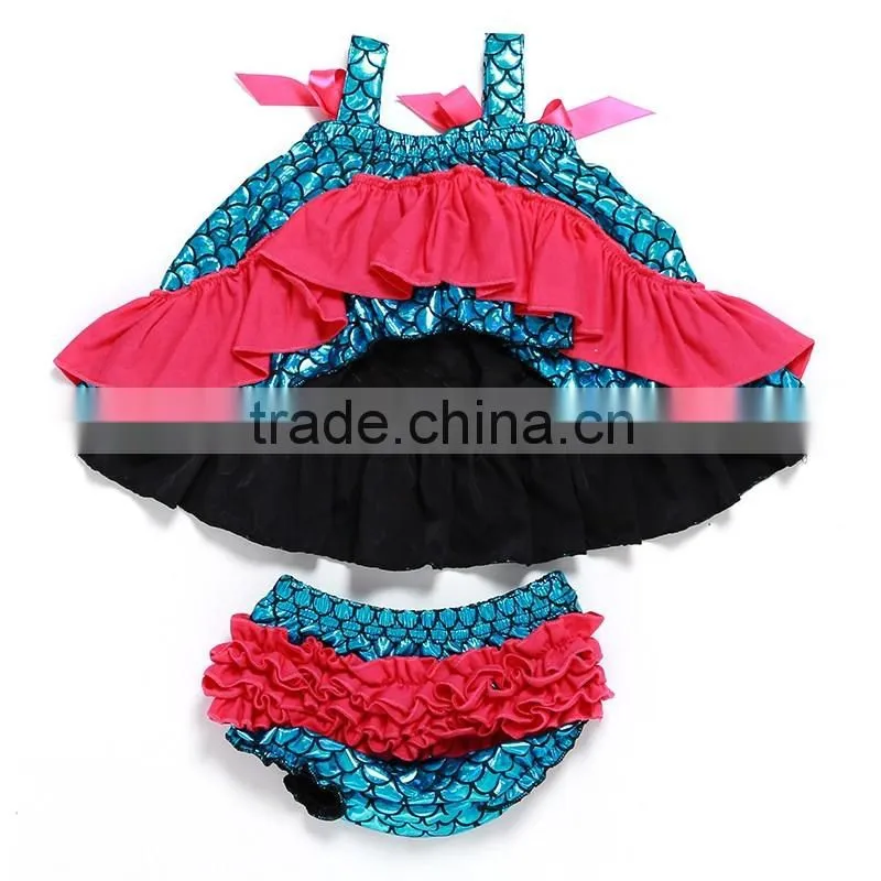 Wholesale mermaid outfit girls swing top with ruffle bloomers baby clothes