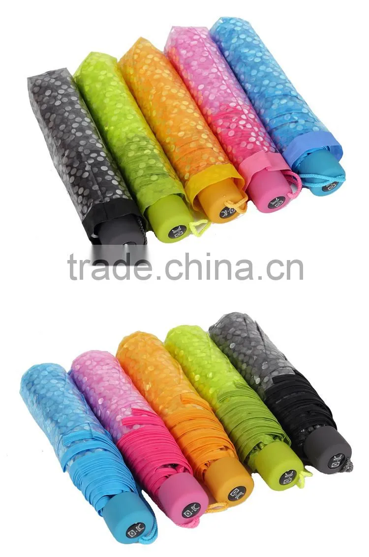 3-fold transparent telescopic dotted 10C POE candy color brand umbrella