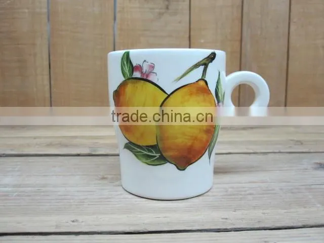 Wholesale cheap plain ceramic mugs with fruit print