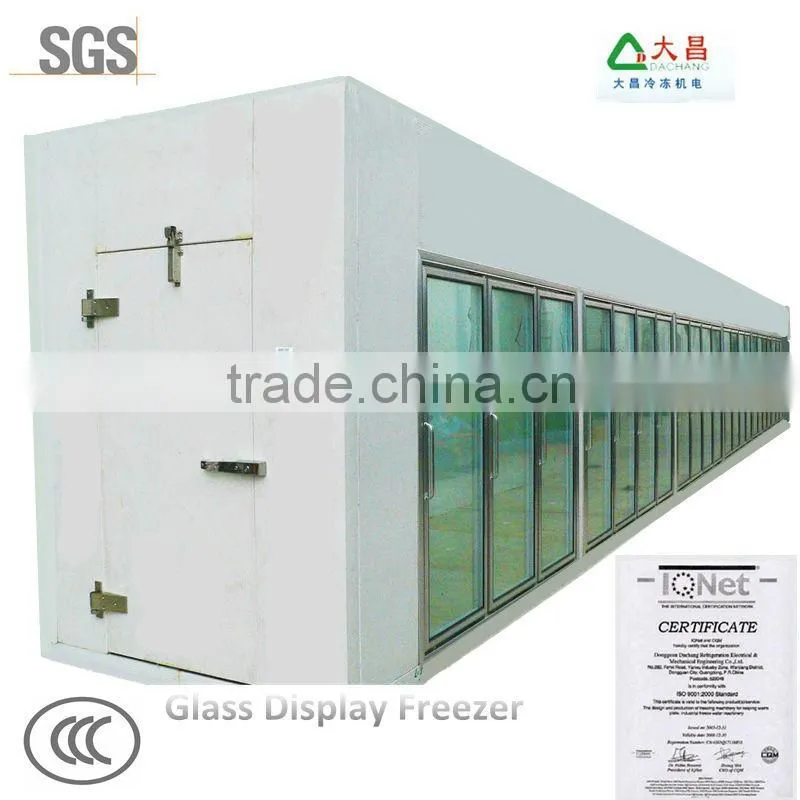 Supermarket glass display freezer room