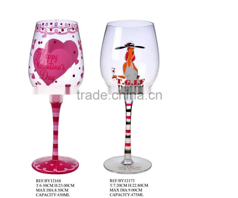 Hand painted wine glass for valintine