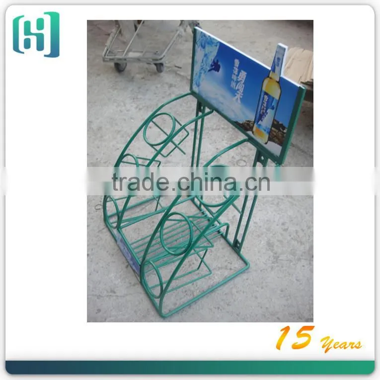 wholesale customized 4 tiers metal beer can display rack wine bottle display rack