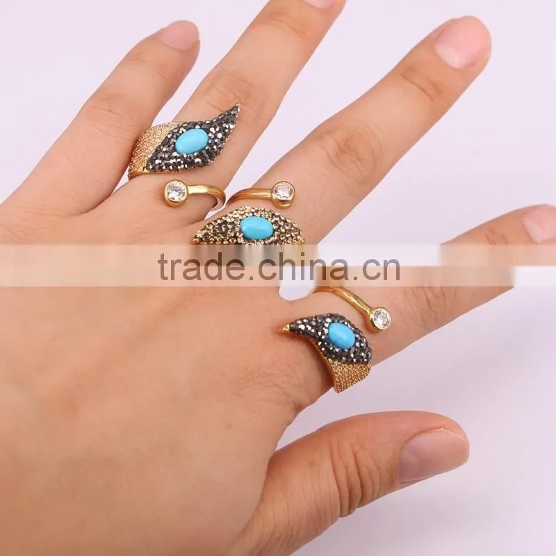 New Style Gold Design Ring, Pave Crystal Zircon Turquoise Stone Rings