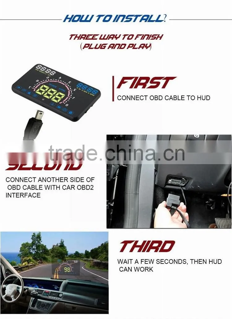 Newest E350 HUD Head Up Display 5.8 Inch HUD E350 Support Cars with OBD2 and EUOBD Port Speeding Warning