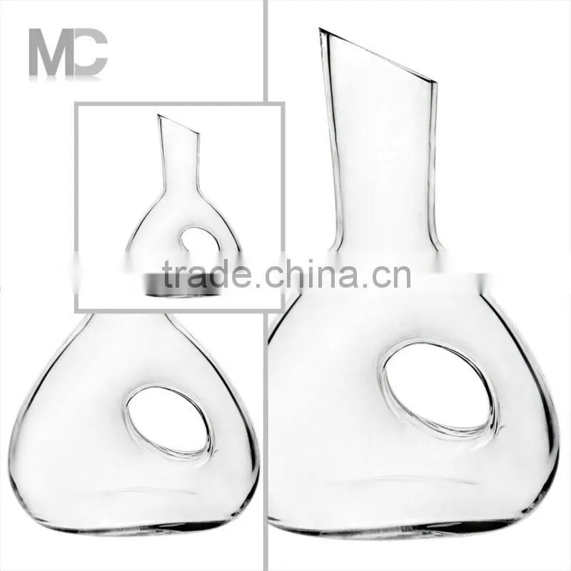 Hand blown antique clear glass wine decanters with handle