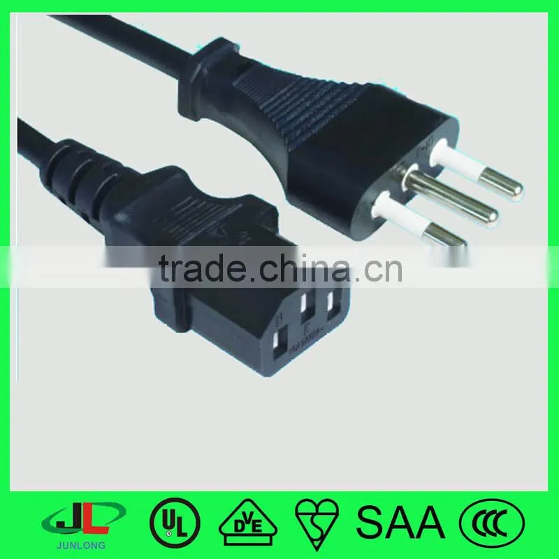 10A 250V Italy ac power cable 3 round pin plug , IEC female power cable for computer