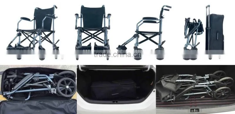 Rehabilitation Therapy Supplies Topmedi Aluminum Lightweight Folding Portable Manual Travelite Wheelchair as Luggage