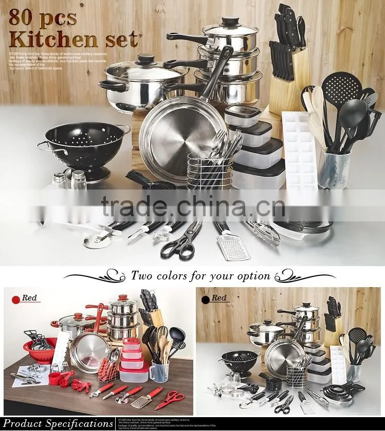 80pcs kitchen set/stainless steel cookware and utensils