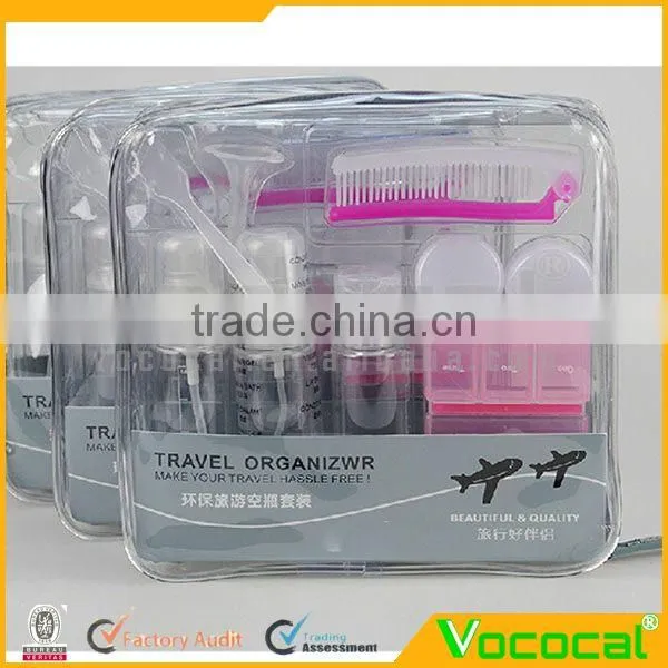 Travel Bottle Set Cosmetic Jar Empty Hair Shampoo Cream Bottle 11pcs Transparent+Pink