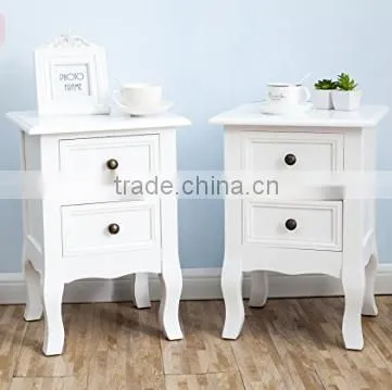 Set of Two Small Traditional Style Bedside Table in White
