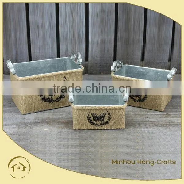 2014 best selling S/3 fabric metal pot , flower pot for wholesale