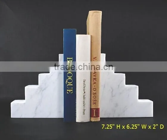Simple Home Library Office Decor Minimalist Bookends White Carrara Marble Contemporary Bookend stand