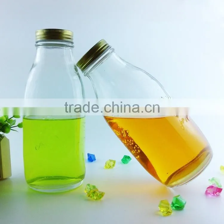 300ml glass juice bottle with straw