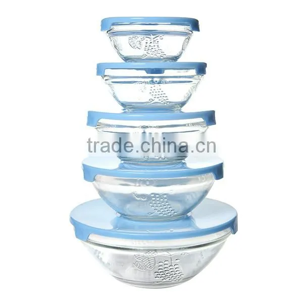 Different sizes 5pcs glass bowl set with lid