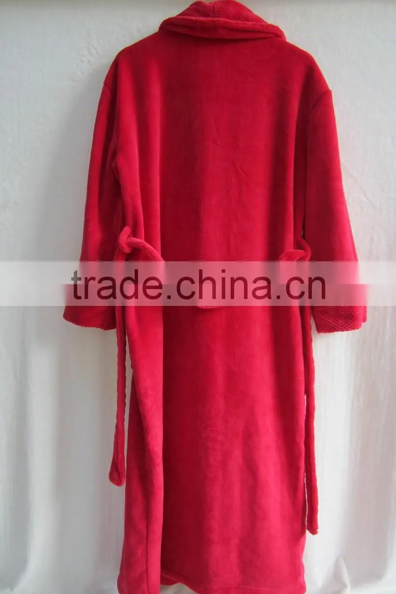 100% polyester powder plush fleece/flannel women's bathrobe ,Microfiber Down Robe
